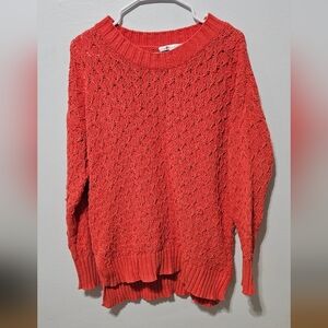 Seven7 Sweater Womens Medium Orange Coral Knit Long Sleeve Pullover NWT B14